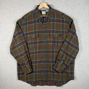 VTG Gap Wool Flannel Shirt Mens XL Green Plaid Button Up Heritage Shacket 90s